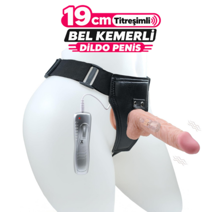 19 cm Titreşimli Bel Kemerli Dildo Penis