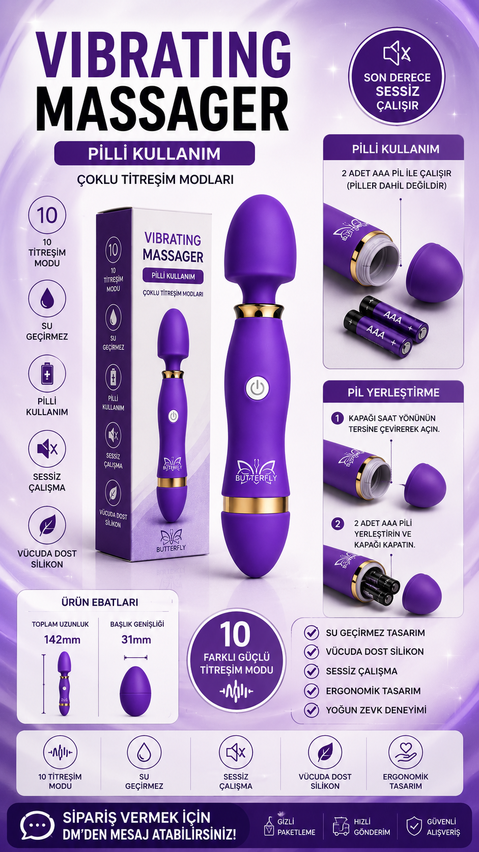 Vibratör 12 Mod Titreşimli Klitoris Vajina Anal Kullanım 14 CM - Görsel 3