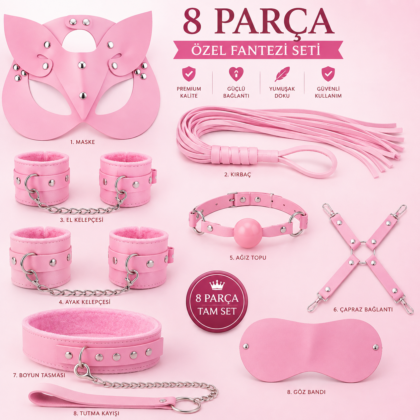 8 Parça Özel Fantezi Seti – Premium Pembe Aksesuar Seti