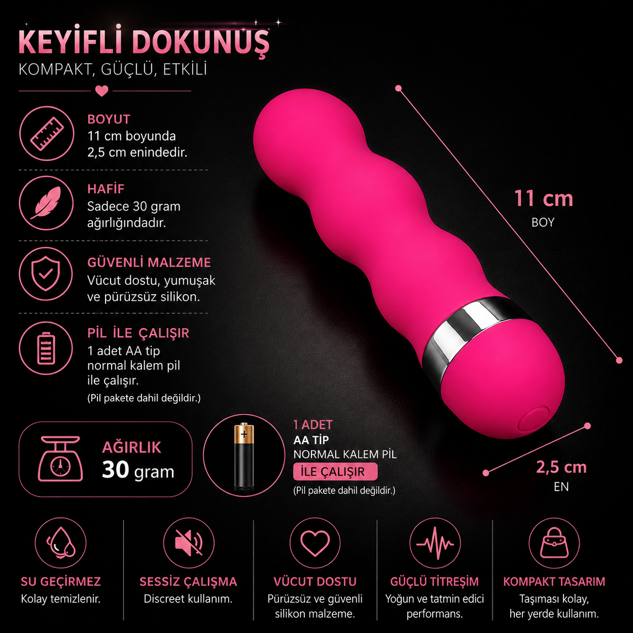 Vibratör Mini Boy Anal Vajina Klitoris G noktası Kullanım 11 cm - Görsel 3