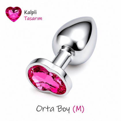 Anal Tıkaç Kalpli Kristal Paslanmaz Çelik Orta Boy 8 cm