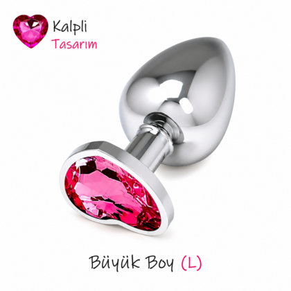 Anal Tıkaç Kalpli Kristal Paslanmaz Çelik Büyük Boy 9 cm