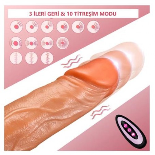 USB Şarjlı Uzaktan Kumandalı 23 cm Titreşimli, Isıtmalı ve İleri Geri Hareketli Dildo - Görsel 2